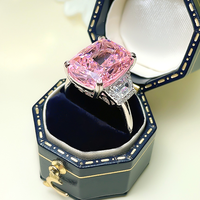 9Ct Pink Cushion Gemstone Three-Stone Ring-Sterling Silver-lornajewelry