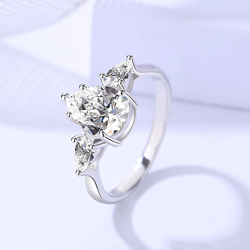 2Ct Moissanite Pear Cut Three Stone Ring-Sterling Silver-lornajewelry