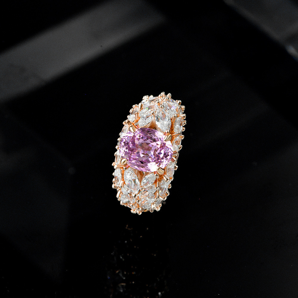 3Ct Pink Oval Cut Marquise Cluster Setting Ring-Sterling Silver-lornajewelry