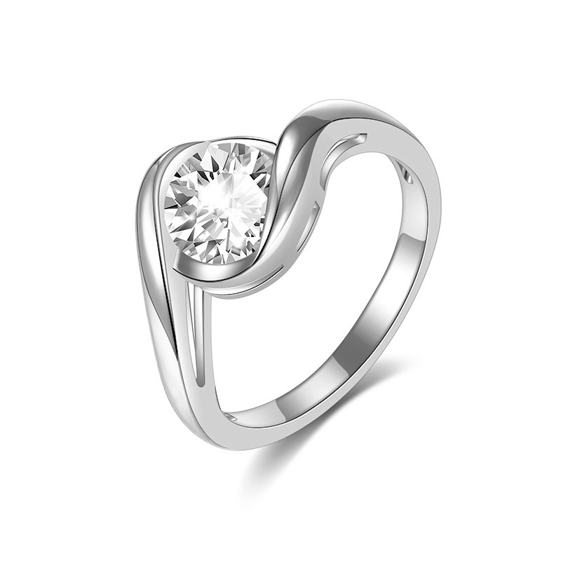 1Ct Round Cut Moissanite Trendy Swirl Design Sterling Silver Engagement Ring