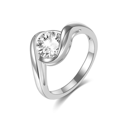 1Ct Round Cut Moissanite Trendy Swirl Design Sterling Silver Engagement Ring