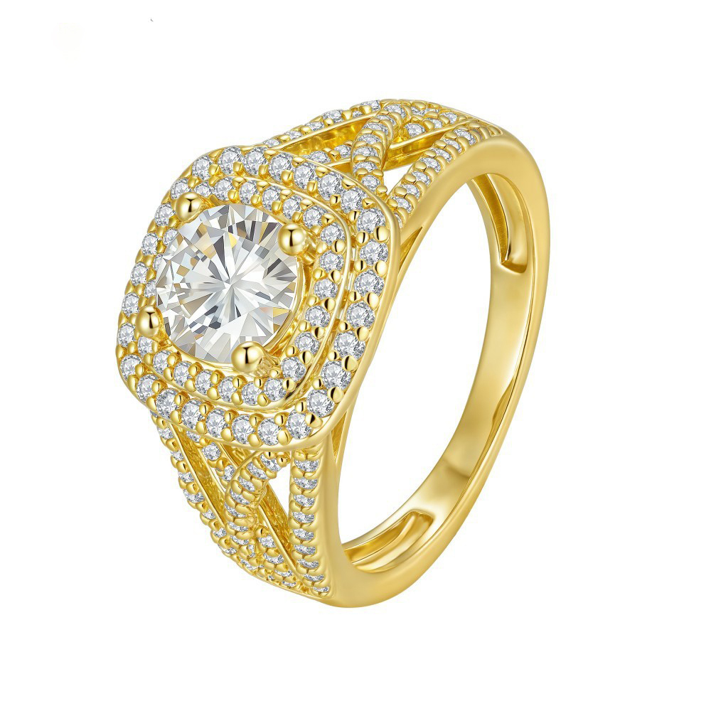 1Ct Moissanite Round Cut Double Halo Luxurious Pave Setting Sterling Silver Engagement Ring