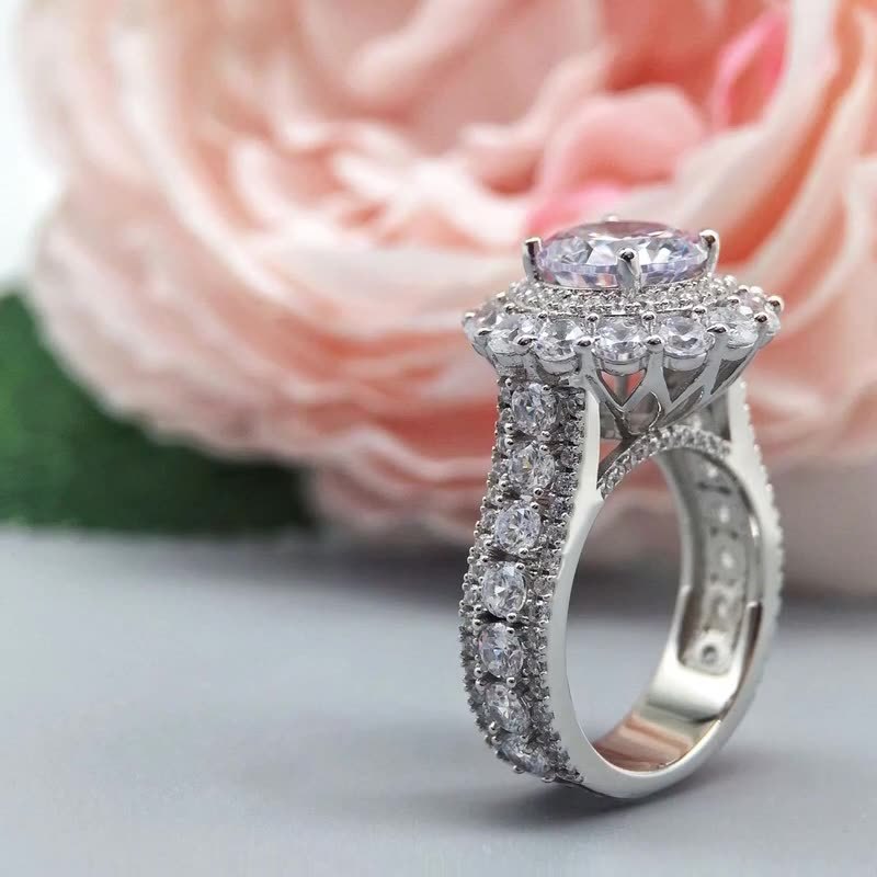 4Ct Round Cut Engagement Ring In Sterling Silver