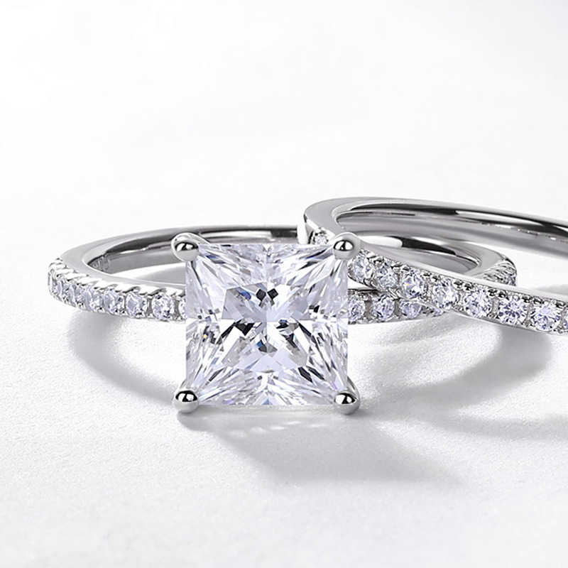 2Ct Elegant Princess Cut Wedding Ring Set For Women In Sterling Silver