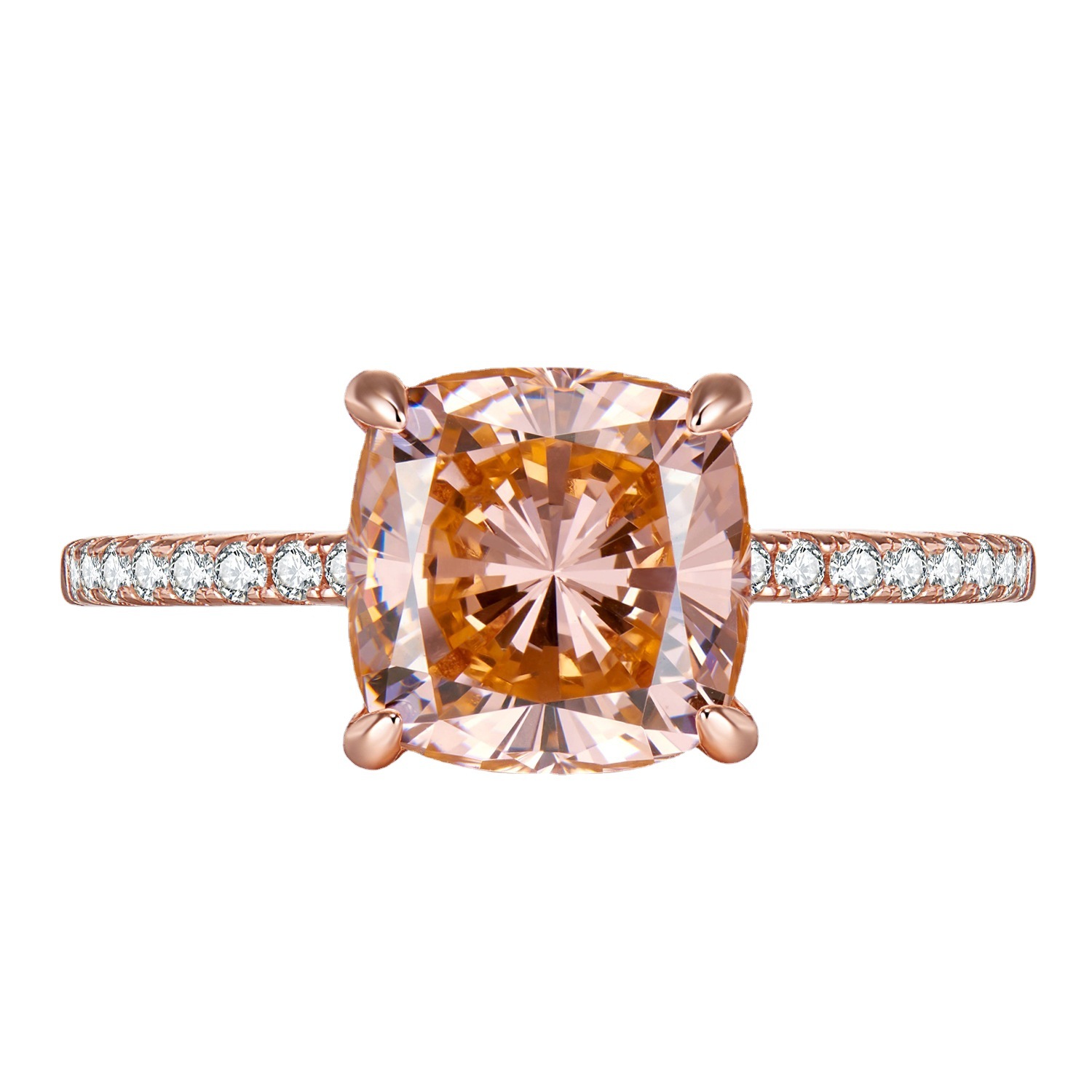 4.5Ct Rose Gold Cushion Cut Morganite Peachy Pink Stone Engagement Ring For Women In Sterling Silver-Sterling Silver-lornajewelry