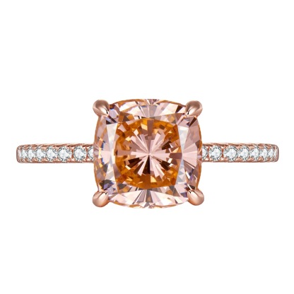 4.5Ct Rose Gold Cushion Cut Morganite Peachy Pink Stone Engagement Ring For Women In Sterling Silver-Sterling Silver-lornajewelry