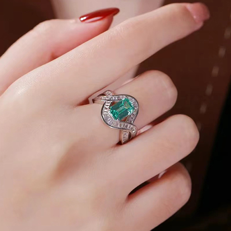 1Ct Paraiba Emerald Cut Pave Set Vintage Style Ring-Sterling Silver-lornajewelry