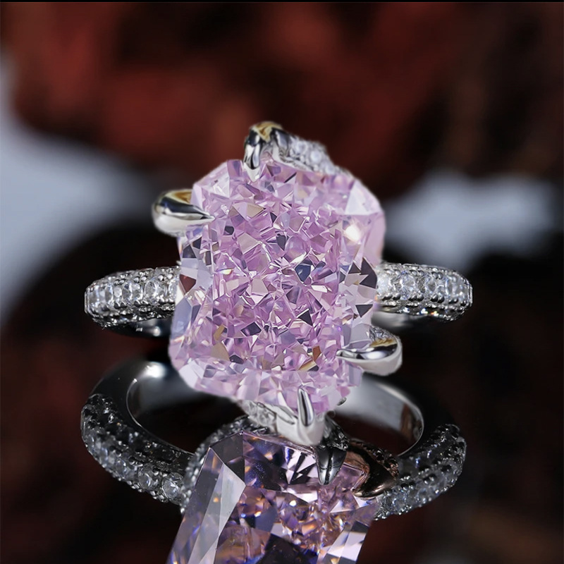 6Ct Pink Radiant Cut Pave Ring-Sterling Silver-lornajewelry