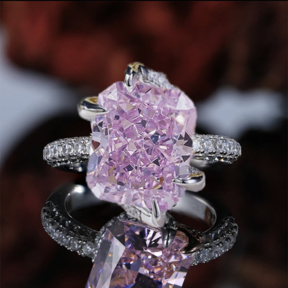 6Ct Pink Radiant Cut Pave Ring-Sterling Silver-lornajewelry
