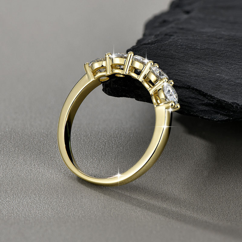 Moissanite Five-Stone Round Cut Shared Prong Wedding Band in Sterling Silver