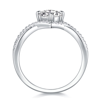 1Ct Moissanite Double Row Crisscross Pav Band Sterling Silver Engagement Ring