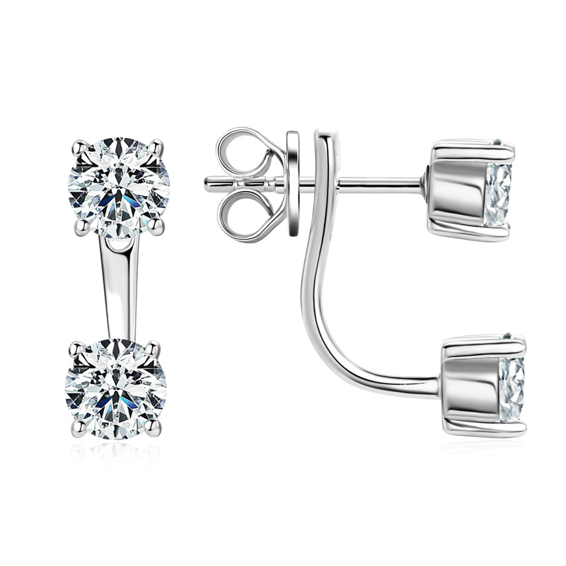 2Ct Moissanite Double-Stud Drop Design Earrings in 925 Silver