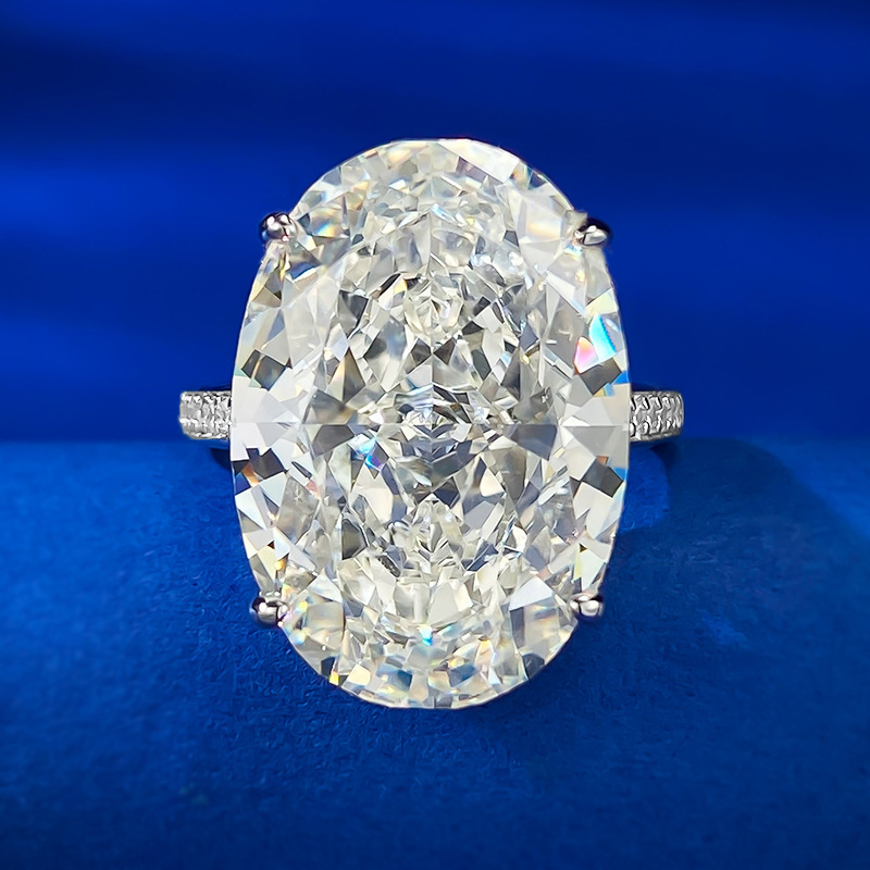 21.5Ct Huge Oval Cut White Gemstone Design Ring-Sterling Silver-lornajewelry