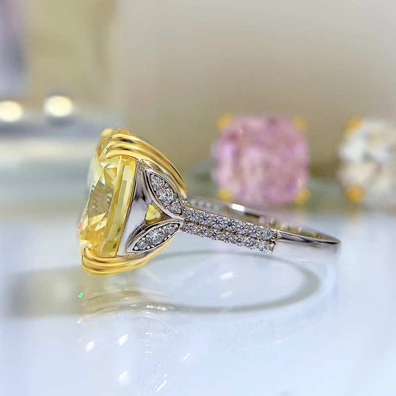 11Ct Yellow Cushion Cut Gemstone Solitaire Ring-Sterling Silver-lornajewelry