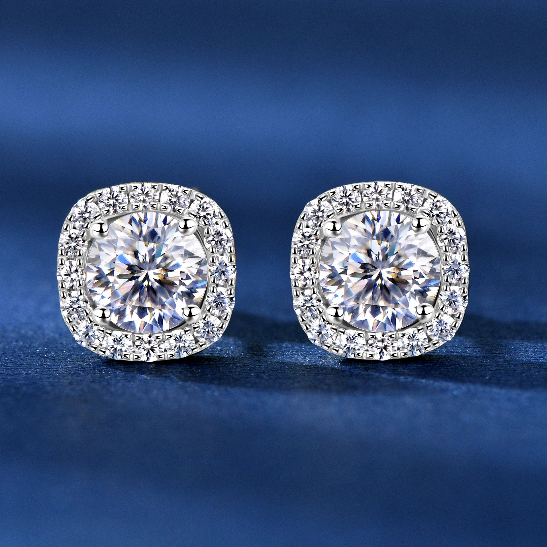 Moissanite Square Stud Earrings in Sterling Silver