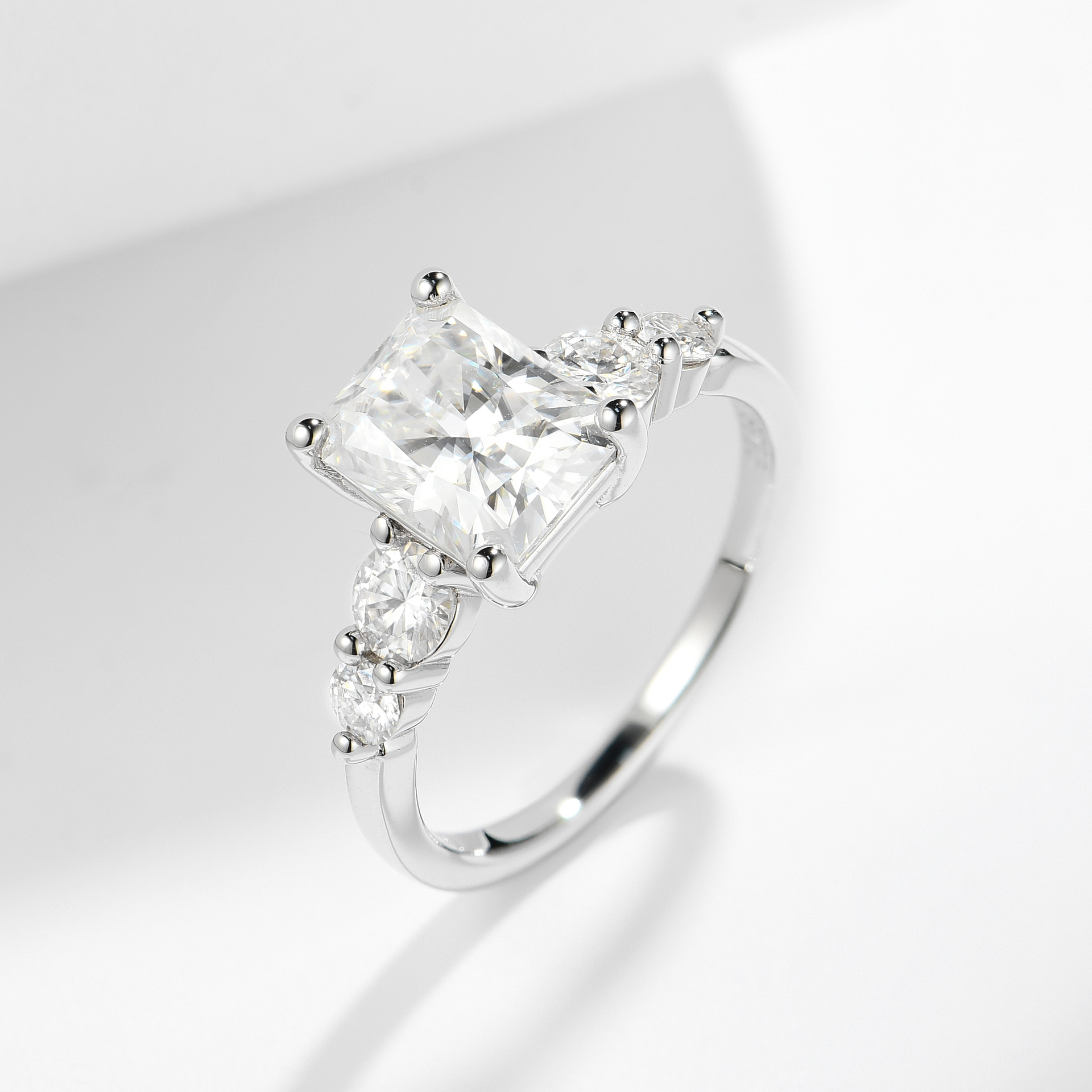 3Ct Moissanite  Radiant Cut Side Chic Five-Stone Sterling Silver Engagement Ring