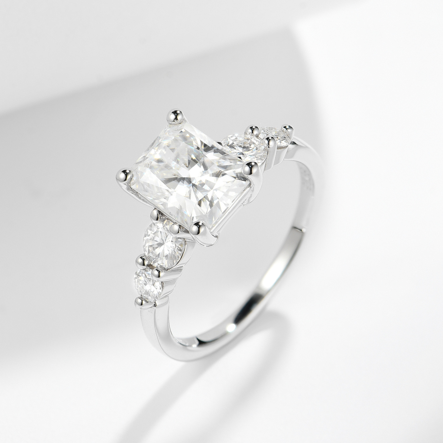 3Ct Moissanite  Radiant Cut Side Chic Five-Stone Sterling Silver Engagement Ring