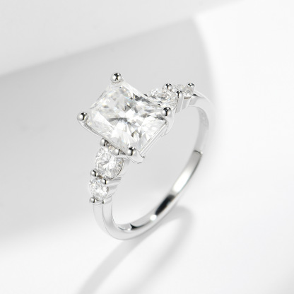 3Ct Moissanite  Radiant Cut Side Chic Five-Stone Sterling Silver Engagement Ring