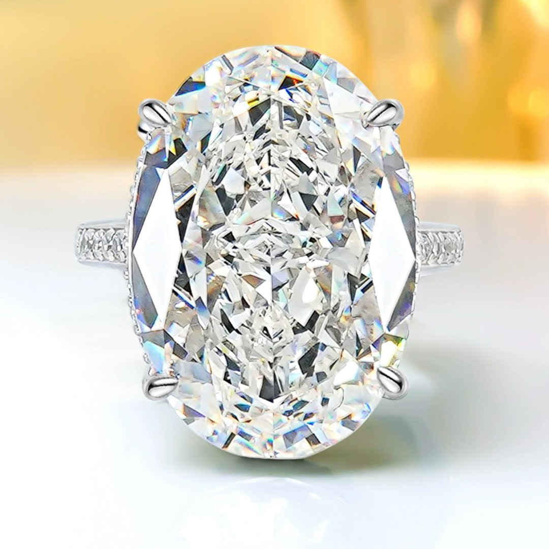 21.5Ct Huge Oval Cut White Gemstone Design Ring-Sterling Silver-lornajewelry