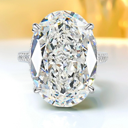 21.5Ct Huge Oval Cut White Gemstone Design Ring-Sterling Silver-lornajewelry