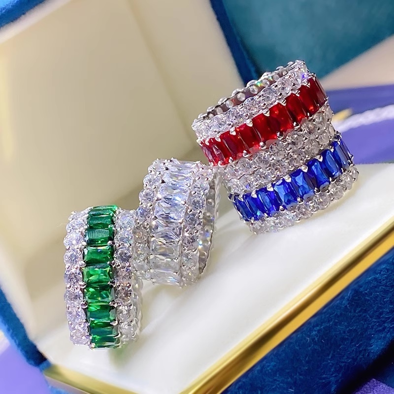 Multi-Color Full Eternity Band – 8 Vibrant Variants in Baguette & Round Cut-Sterling Silver-lornajewelry