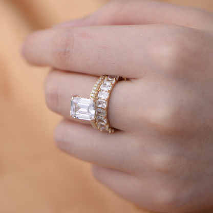 Emerald Cut Wedding Set In Sterling Silver