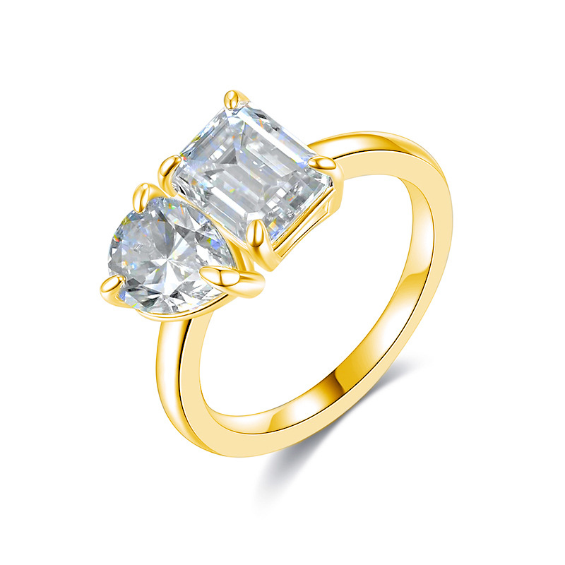 3Ct Emerald Cut Pear Cut Moissanite Geometric Two-Stone Fancy Shapes Sterling Silver Engagement Ring