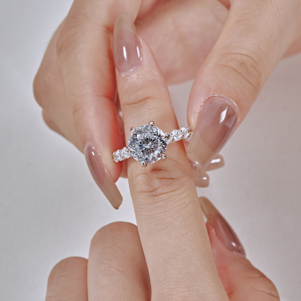 5Ct White Round Cut Prong Setting Ring-Sterling Silver-lornajewelry