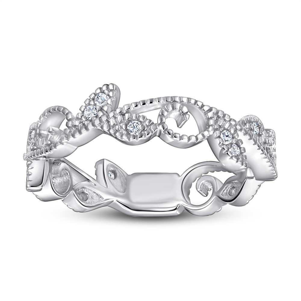 Fancy Vines Yellow Gold Rose Gold White Flower Leaf Wedding Band