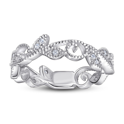 Fancy Vines Yellow Gold Rose Gold White Flower Leaf Wedding Band