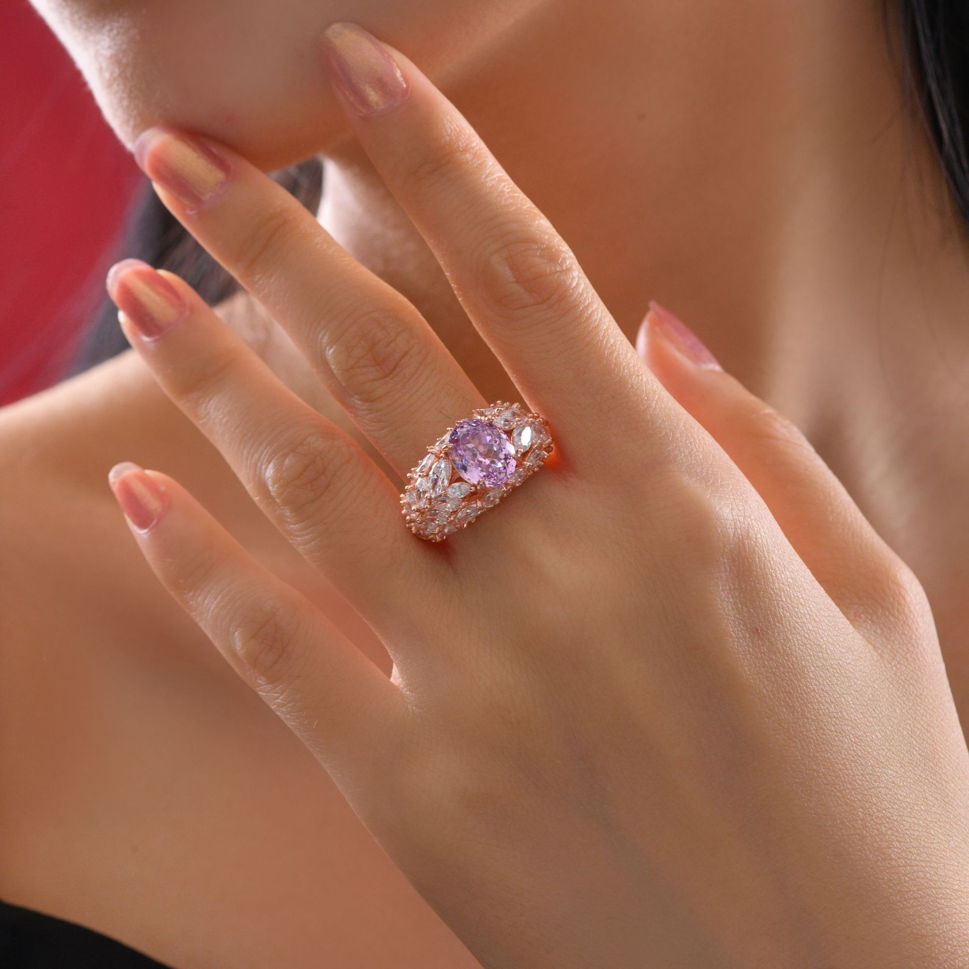 3Ct Pink Oval Cut Marquise Cluster Setting Ring-Sterling Silver-lornajewelry