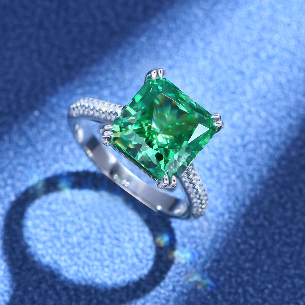 5Ct Princess Cut Green Luxury Engagement Ring in 925 Sterling Silver-Sterling Silver-lornajewelry