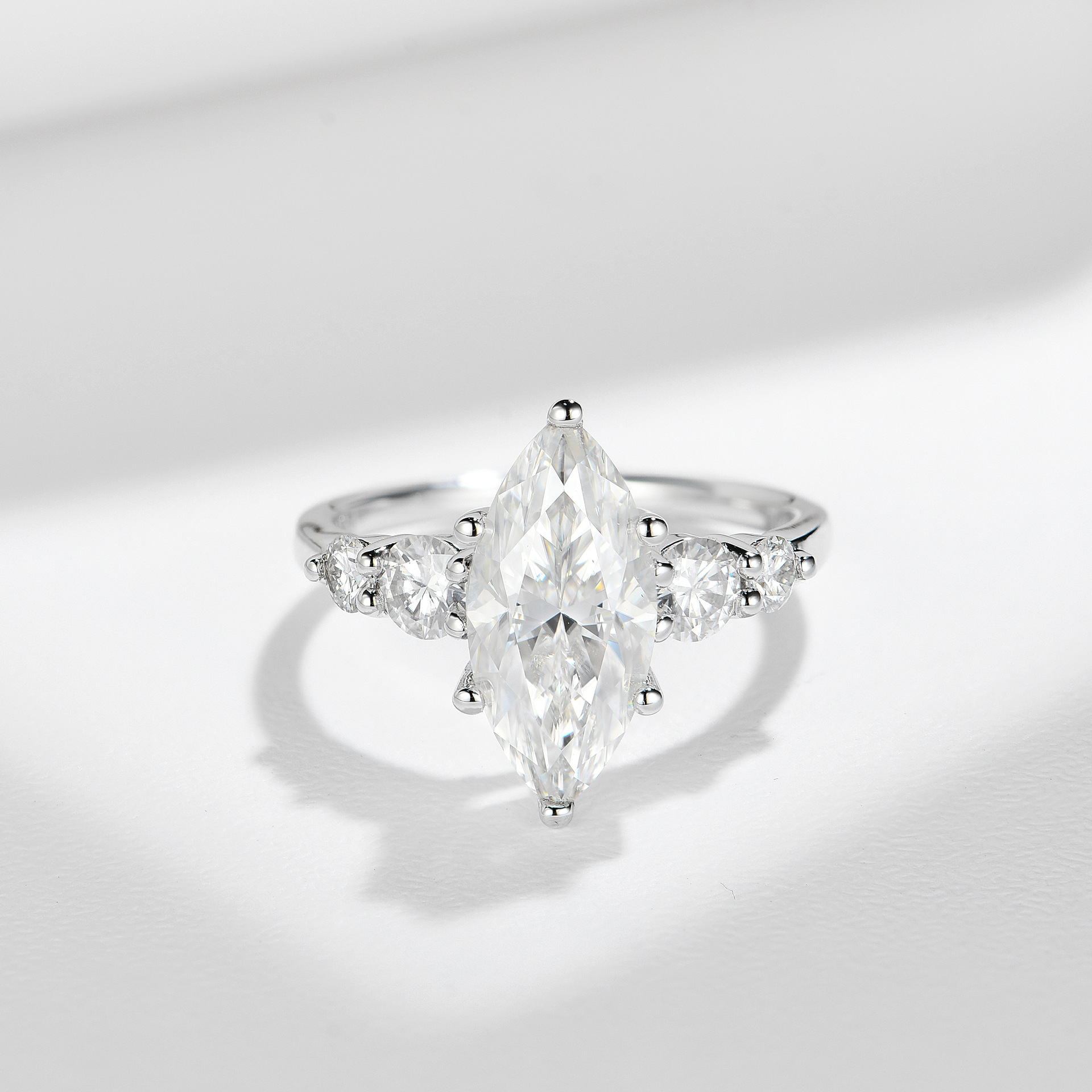 3Ct Moissanite Marquise Cut Side Chic Five-Stone Sterling Silver Engagement Ring
