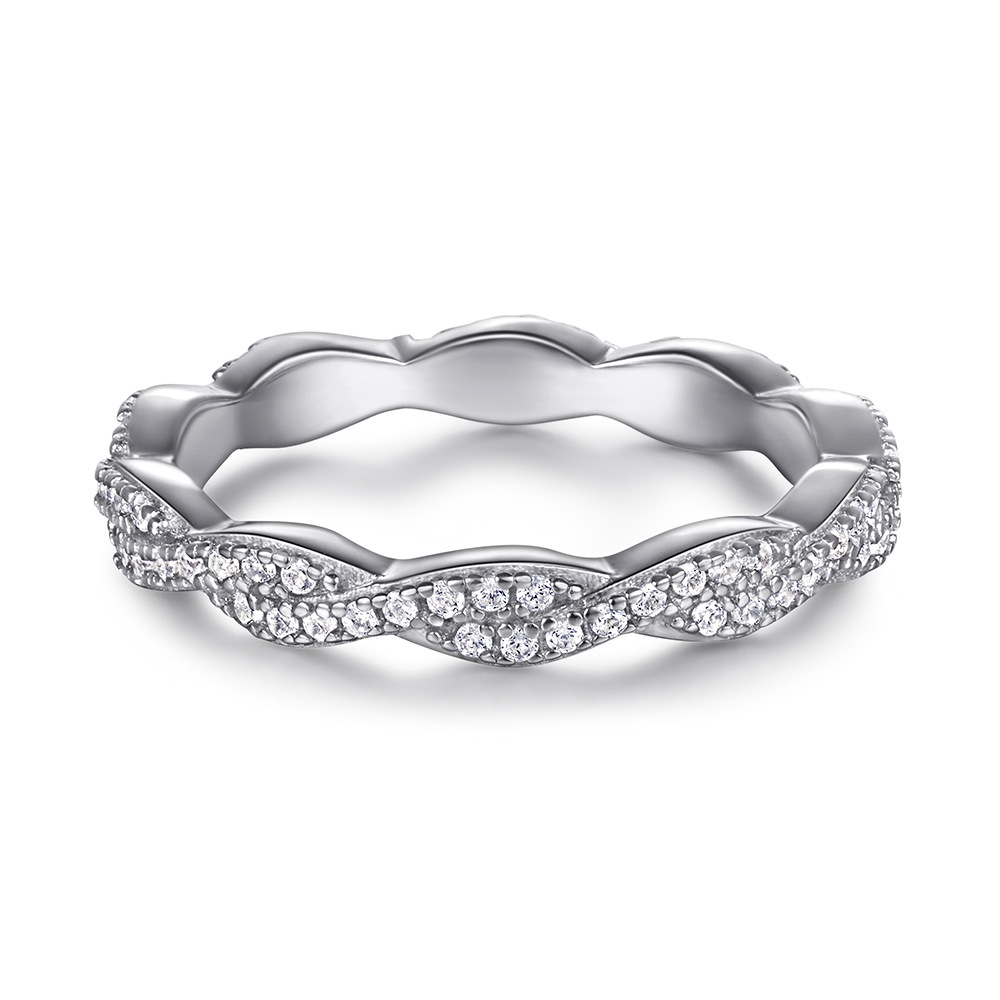 Elegant Pave Twist Eternity Wedding Band for Women In Sterling Silver