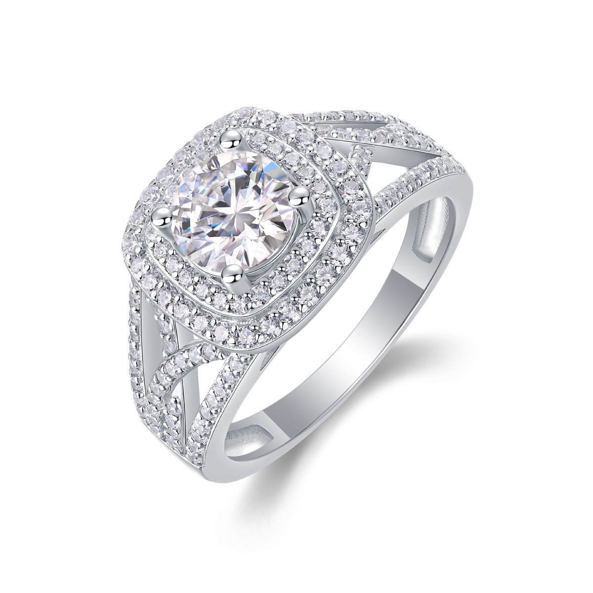 1Ct Round Cut MoissaniteRadiant Elegance Luxurious Pave Setting Sterling Silver Engagement Ring
