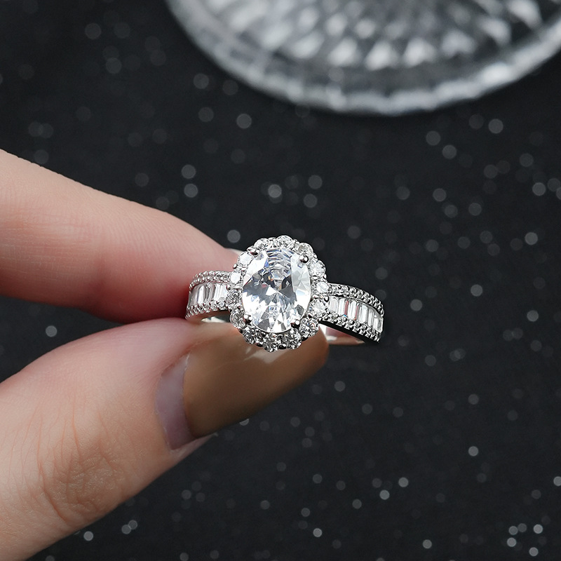 1.5Ct Moissanite Oval Cut Halo Setting Classic Ring-Sterling Silver-lornajewelry