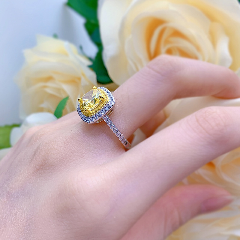 2.5Ct Cushion Cut Yellow Gemstone Double Halo Design Ring-Sterling Silver-lornajewelry