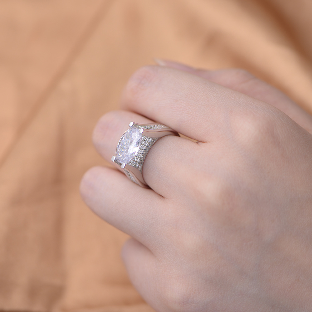 4Ct Oval Cut Vintage Sterling Silver Engagement Ring-Sterling Silver-lornajewelry