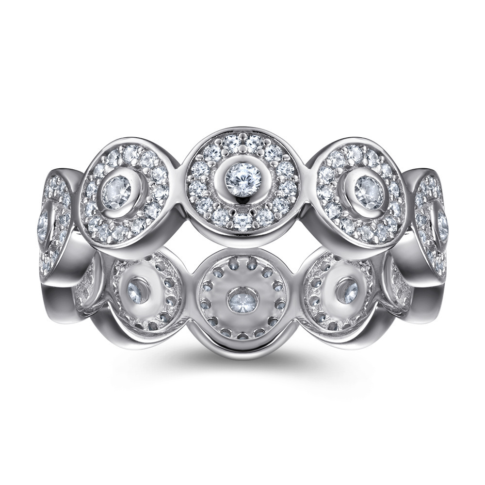 Sterling Silver Round Pattern Rose Gold White Wedding Band