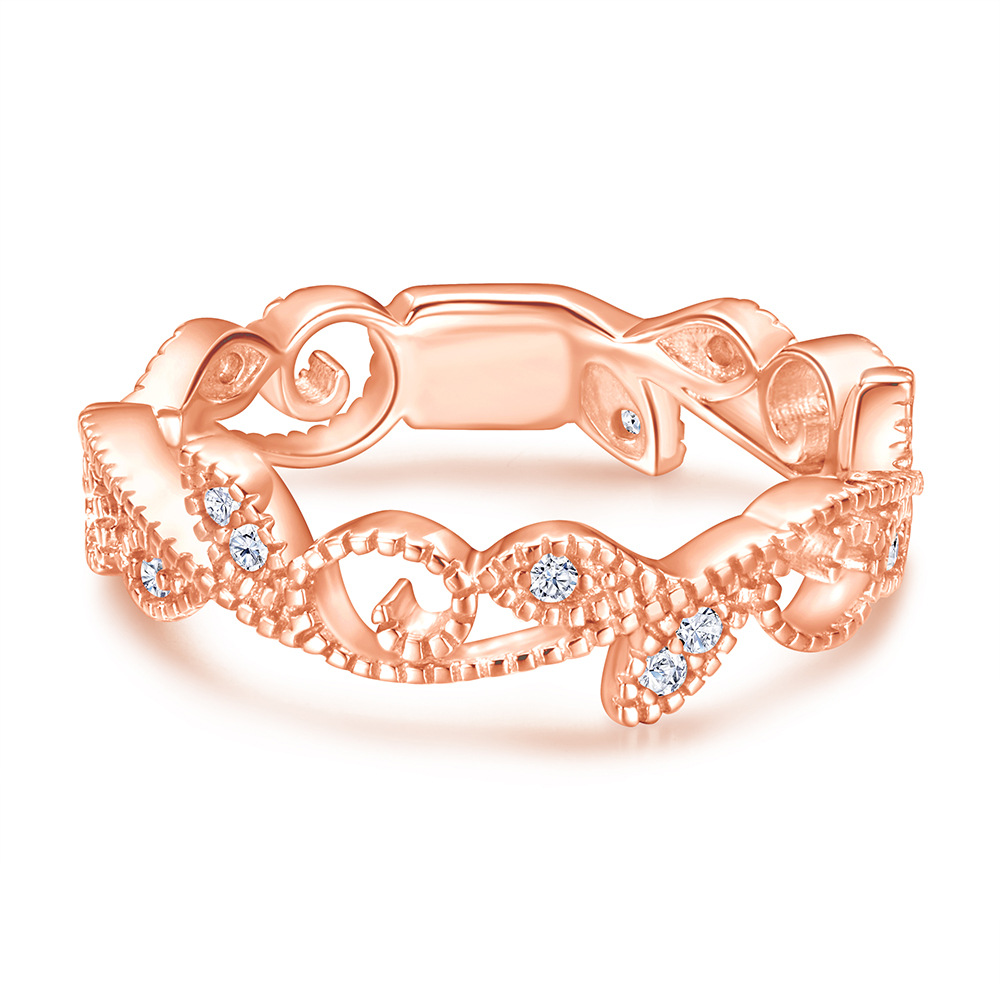 Fancy Vines Yellow Gold Rose Gold White Flower Leaf Wedding Band