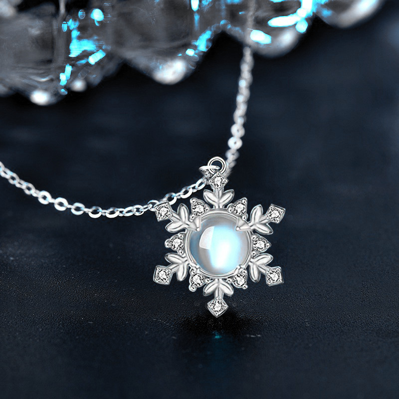 Moonstone Snowflake Fashion Necklace in 925 Sterling Silver-Sterling Silver-lornajewelry