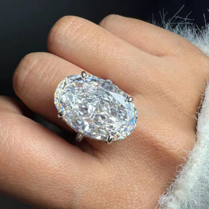 21.5Ct Huge Oval Cut White Gemstone Design Ring-Sterling Silver-lornajewelry