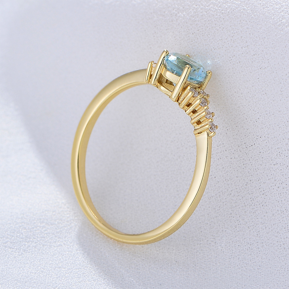 Aquamarine Blue Minimalist Luxury Design Engagement Ring in Sterling Silver