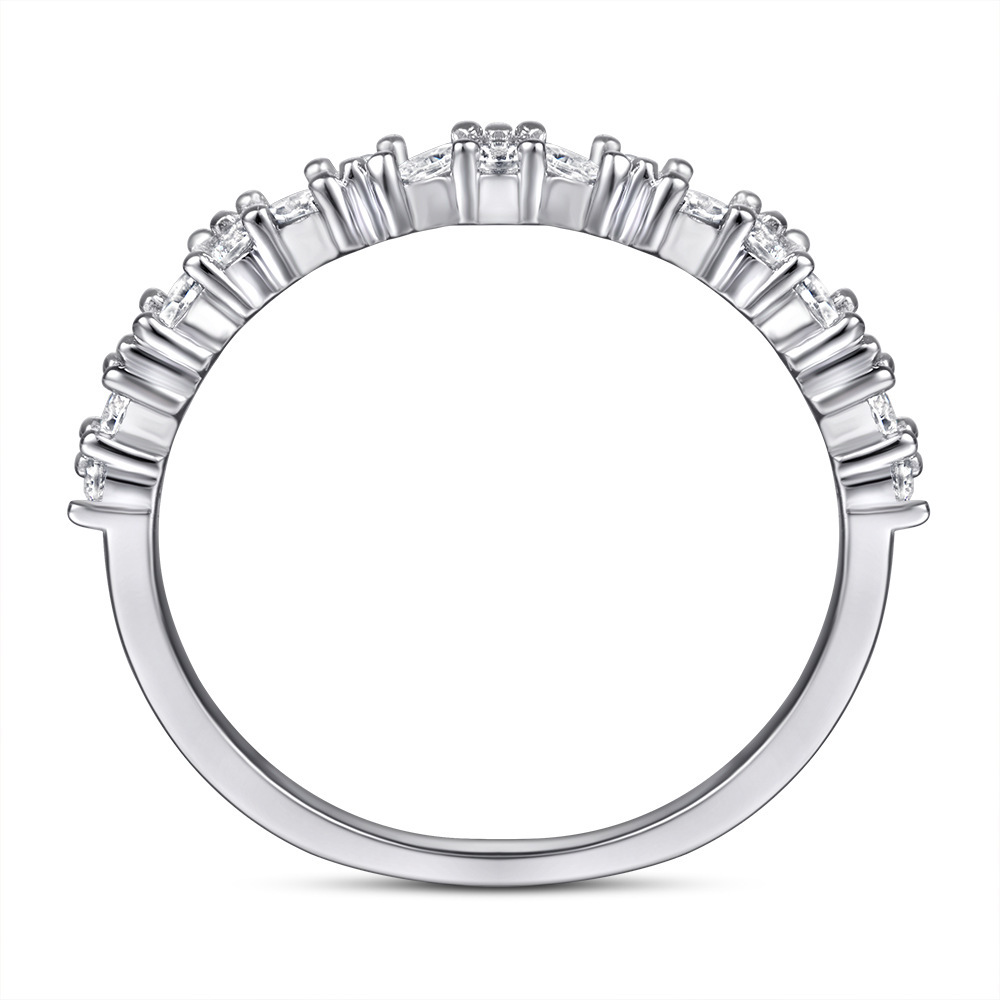 Sterling Silver Classic Half Eternity Thin Wedding Band 