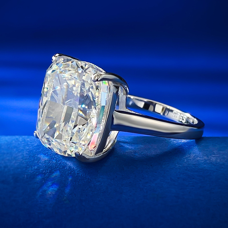 10Ct G-White Cushion Cut Solitaire Setting Ring-Sterling Silver-lornajewelry