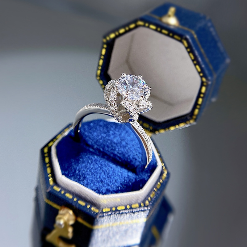 1Ct White Round Cut Flower Design Pave Setting Ring-Sterling Silver-lornajewelry