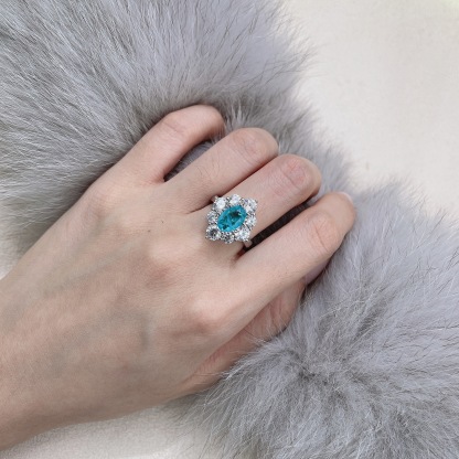 1.5Ct Oval Cut Aquamarine Gemstone Halo Design Ring