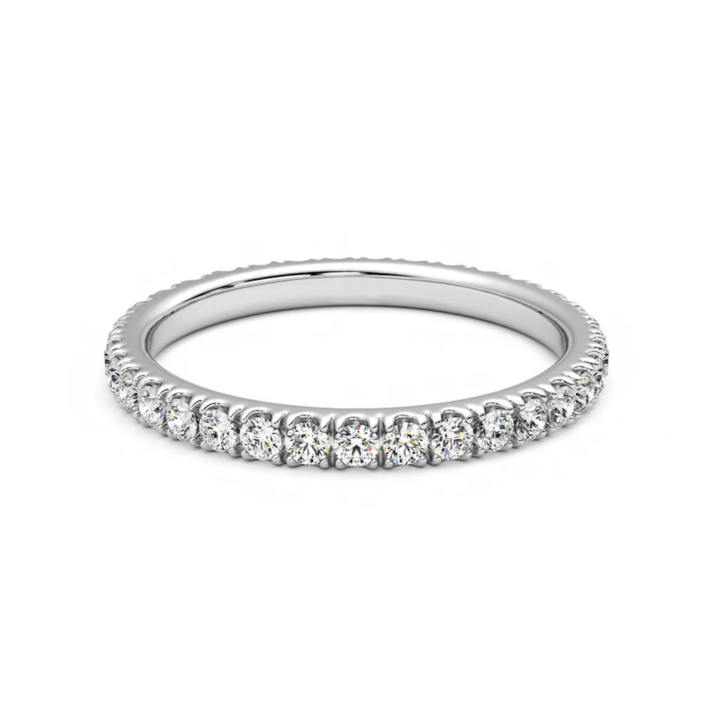 Moissanite Pave Full Eternity Wedding Band Stackable Ring In Sterling Silver-Sterling Silver-lornajewelry