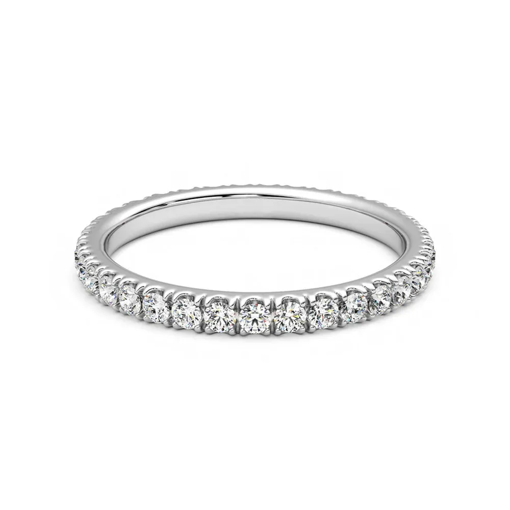 Moissanite Pave Full Eternity Wedding Band Stackable Ring In Sterling Silver-Sterling Silver-lornajewelry
