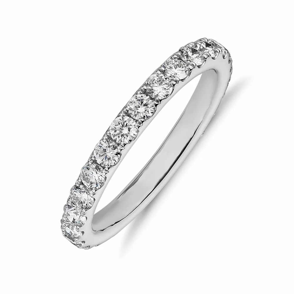 Moissanite Pave Full Eternity Wedding Band Stackable Ring In Sterling Silver-Sterling Silver-lornajewelry